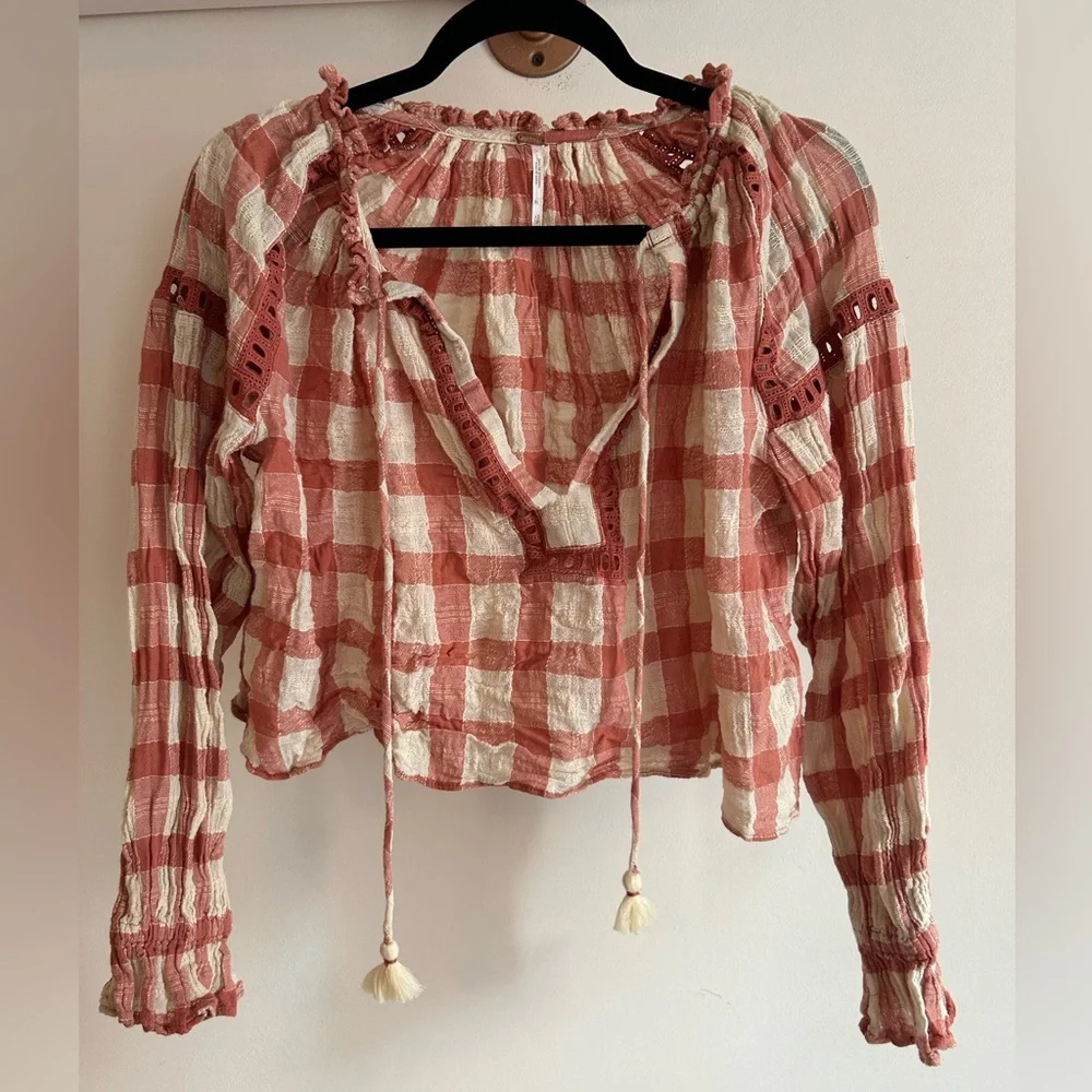 free people honey grove‎ plaid blouse; size: XS